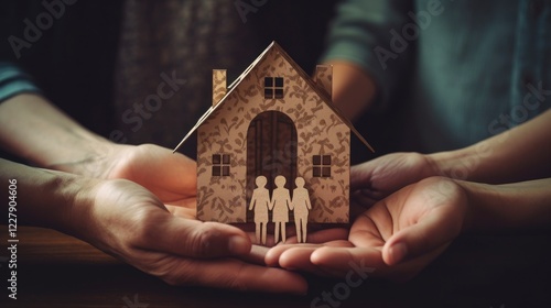 Family Support Cutout: Holding Hands to Construct a Happy Home and Overcome Mental Health and Financial Struggles such as Hyperinflation and Foster Care photo