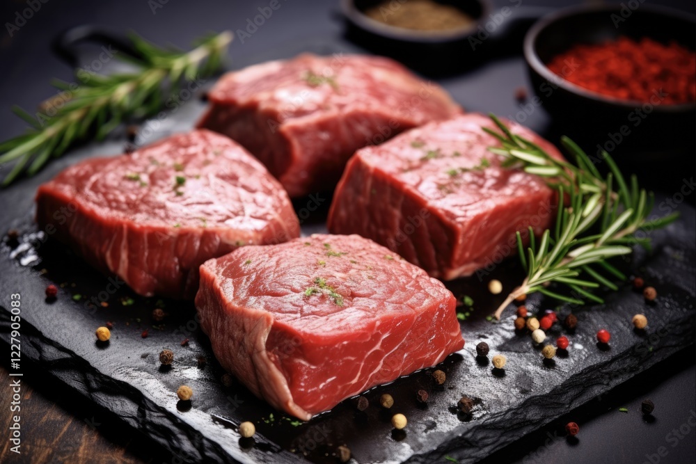 Fillet Steak with Spices. A Closeup Shot of Raw Beef Fillet for Barbecue, Grill or Dinner Party on Rustic Background. Perfect for Cooking or Meat Recipes Fillet Steak with Spices. A Closeup Shot of Raw Beef Fillet for Barbecue, Grill or Dinner Party on Rustic Background. Perfect for Cooking or Meat Recipes