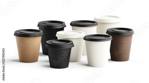 Wallpaper Mural Paper coffee to go cup with plastic cap and shadow on transparent background. Realistic 3d vector illustration set of white, black and brown takeaway mug mockup for hot drink. Disposable container. Torontodigital.ca