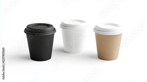 Wallpaper Mural Paper coffee to go cup with plastic cap and shadow on transparent background. Realistic 3d vector illustration set of white, black and brown takeaway mug mockup for hot drink. Disposable container. Torontodigital.ca
