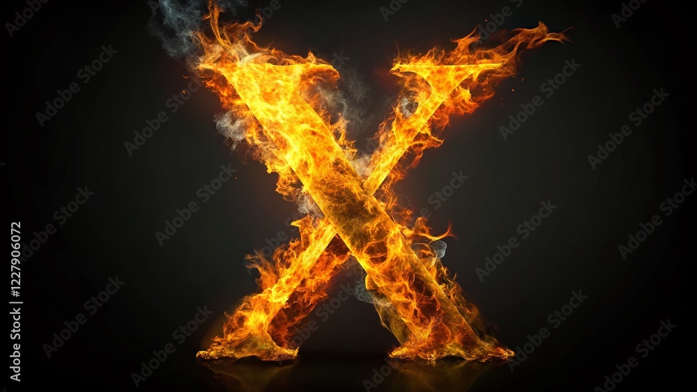 Fiery Letter X - Burning Alphabet X in Dark Background with Copy Space Fiery Letter X - Burning Alphabet X in Dark Background with Copy Space