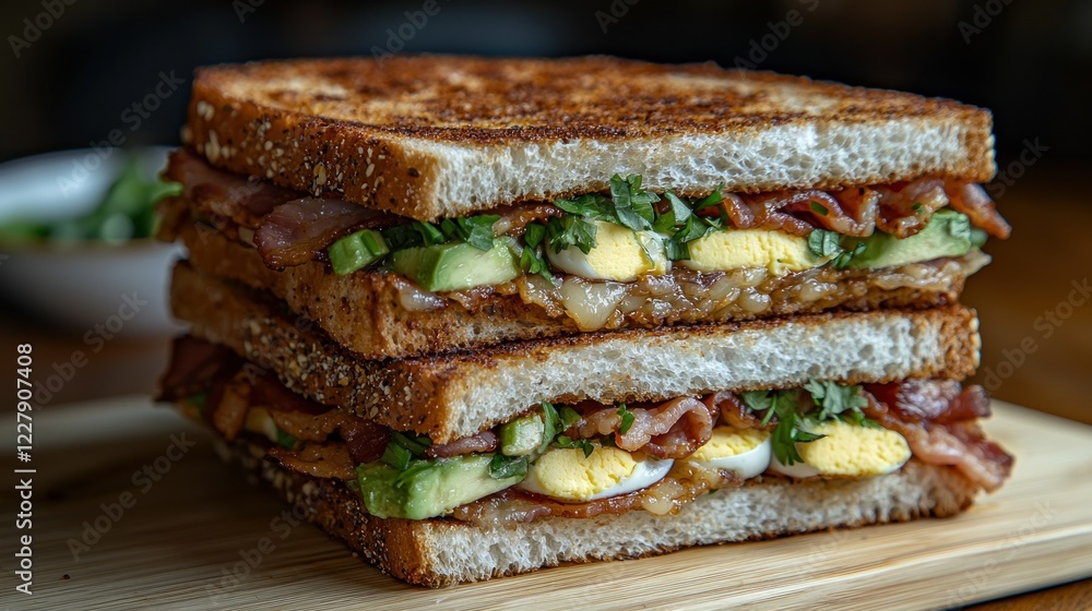 Gourmet Bacon, Egg, Avocado Toast Sandwich Gourmet Bacon, Egg, Avocado Toast Sandwich