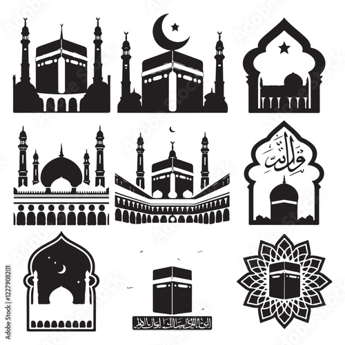 Kaaba, the Islamic pilgrimage site in Mecca, Saudi Arabia. Kaaba Flat Design Ramadan Icon Kaaba Flat Design Ramadan Icon Mecca
 