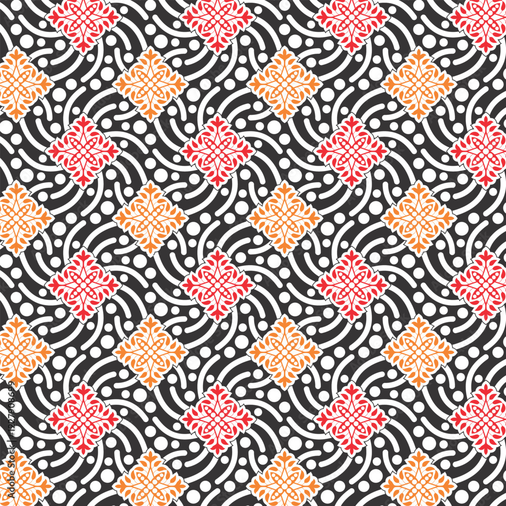 Flower And Geometric Design Pattern, Fabric Print, background, wallpaper. Flower And Geometric Design Pattern, Fabric Print, background, wallpaper.
