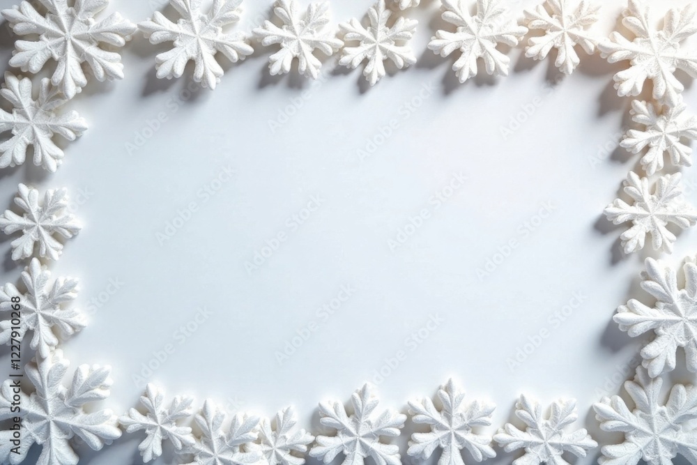 Delicate snowflake border on white card , winter wonderland, snowflakes Delicate snowflake border on white card , winter wonderland, snowflakes