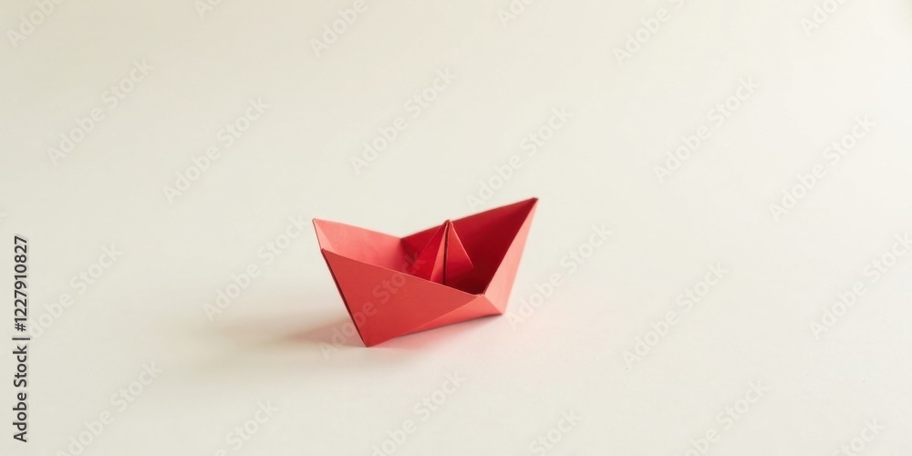 A Delicate Coral Origami Boat on a Pristine White Background, a Symbol of Hope and Simple Craftsmanship A Delicate Coral Origami Boat on a Pristine White Background, a Symbol of Hope and Simple Craftsmanship