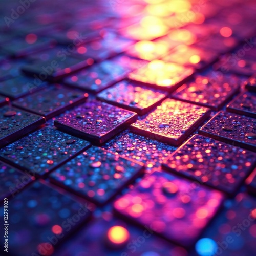 Glittering tiles add an extra layer of shimmer to the multicolor disco lights mosaic background, disco lights, glittering, multicolor