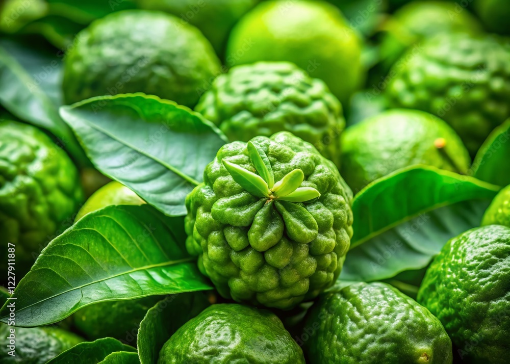 Obraz premium Fresh Bergamot & Kaffir Lime Leaves - Candid Close-up Shot