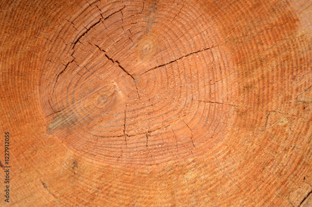 Fototapeta premium Macro texture of fresh cut tree rings wood