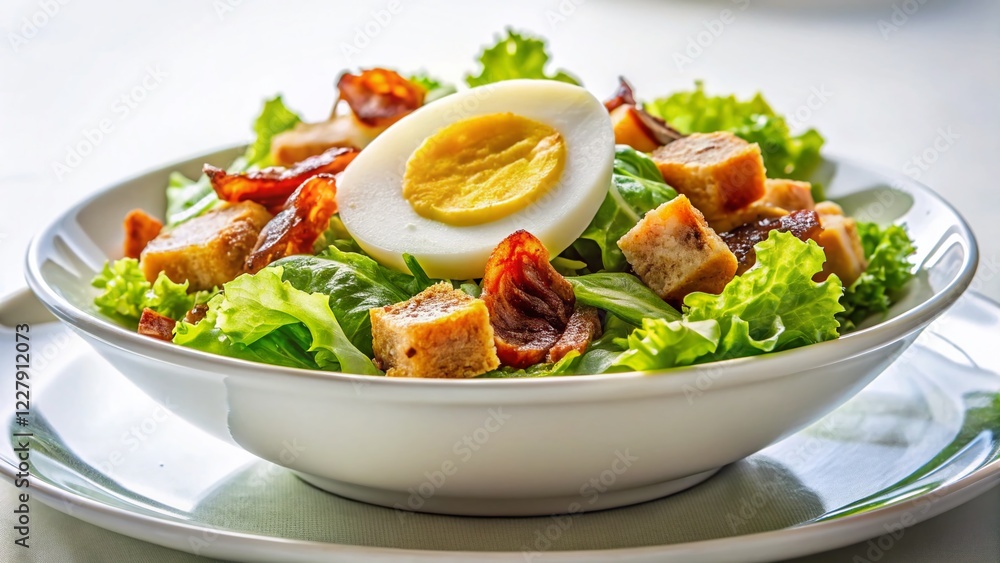Fresh Caesar Salad with Crispy Bacon & Egg - Gourmet Food Photography Fresh Caesar Salad with Crispy Bacon & Egg - Gourmet Food Photography