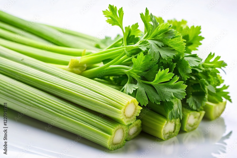 Fresh Celery Stalks on White Background - Tilt-Shift Photography Fresh Celery Stalks on White Background - Tilt-Shift Photography