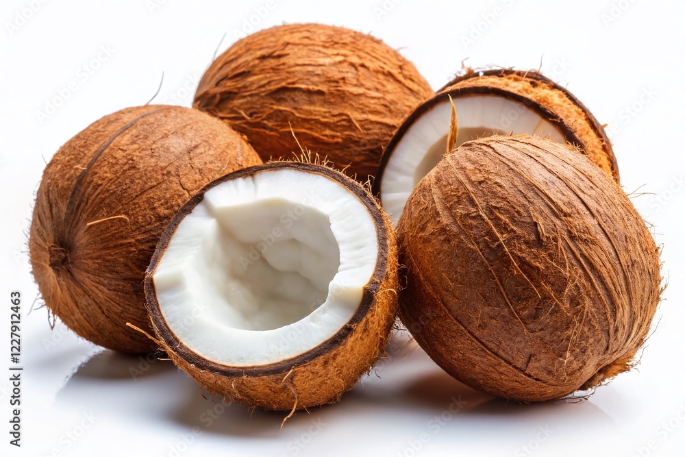 Fresh Coconuts Close-Up: Brown Shells, Exotic Tropical Fruit PNG Isolated on White Background Fresh Coconuts Close-Up: Brown Shells, Exotic Tropical Fruit PNG Isolated on White Background