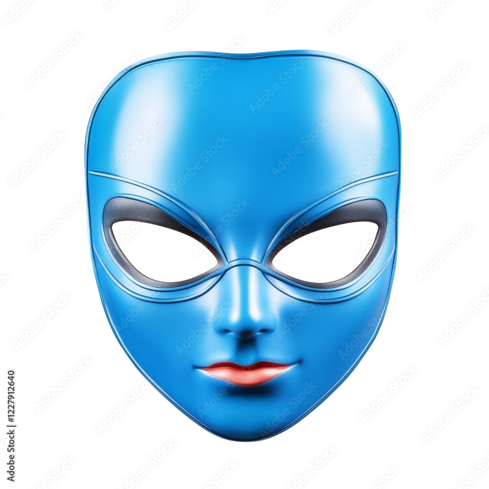 The image shows a smooth blue alien mask with a feminine face design suitable for costume or art purposes. The image shows a smooth blue alien mask with a feminine face design suitable for costume or art purposes.