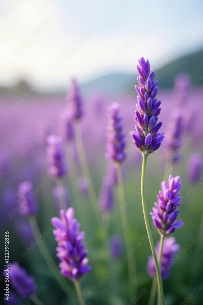 Naklejka premium Soft lavender blooms sway gently in the breeze, calming, lavender fields