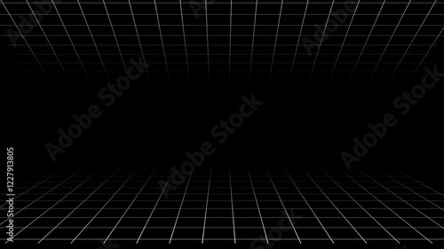 3D grid looping animation on black background. Abstract Futuristic motion background.