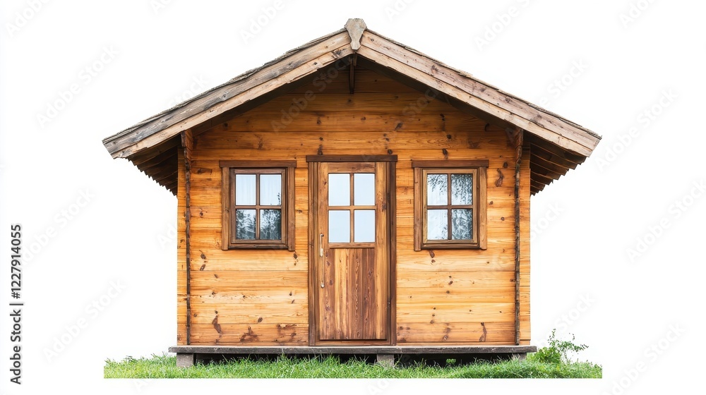 Charming Wooden Cabin Surrounded by Green Grass Charming Wooden Cabin Surrounded by Green Grass