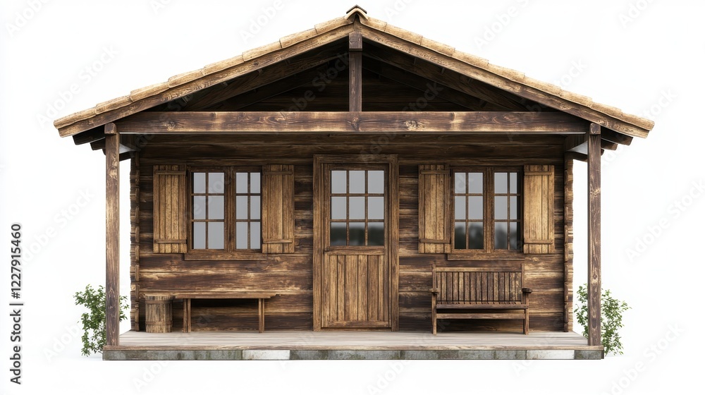 Rustic Wooden Cabin on White Background Rustic Wooden Cabin on White Background