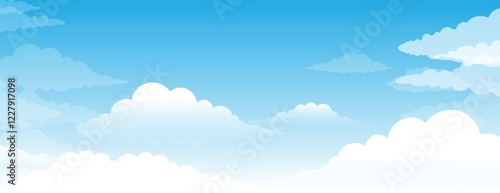 Tableau sur toile Blue sky with altostratus clouds Vector Cartoon style.