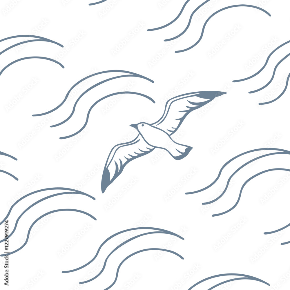 Minimalist Seamless Line Art Seagull Flying Over Ocean Waves in a Modern Nautical Abstract Digital Vector Illustration for Patterns Backgrounds and Coastal Designs Minimalist Seamless Line Art Seagull Flying Over Ocean Waves in a Modern Nautical Abstract Digital Vector Illustration for Patterns Backgrounds and Coastal Designs