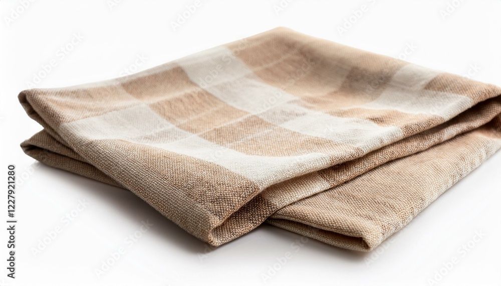 checkered rag napkin beige isolated on white checkered rag napkin beige isolated on white