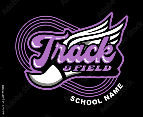 track and field team design with winged foot for school, college or league sports