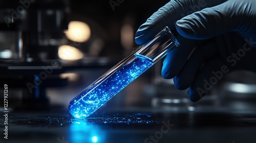 innovative laboratory experiment with glowing test tube in science photo