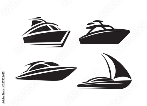 Yacht and Boat Icons Isolated White Background