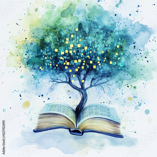 Open book with a tree growing from Its pages.