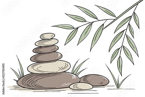 smooth river stones, stacked zen pebbles, balanced rocks, natural texture, soft earthy tones, minimalist composition, tranquil spa aesthetic, white background, high-resolution detail, macro photograph