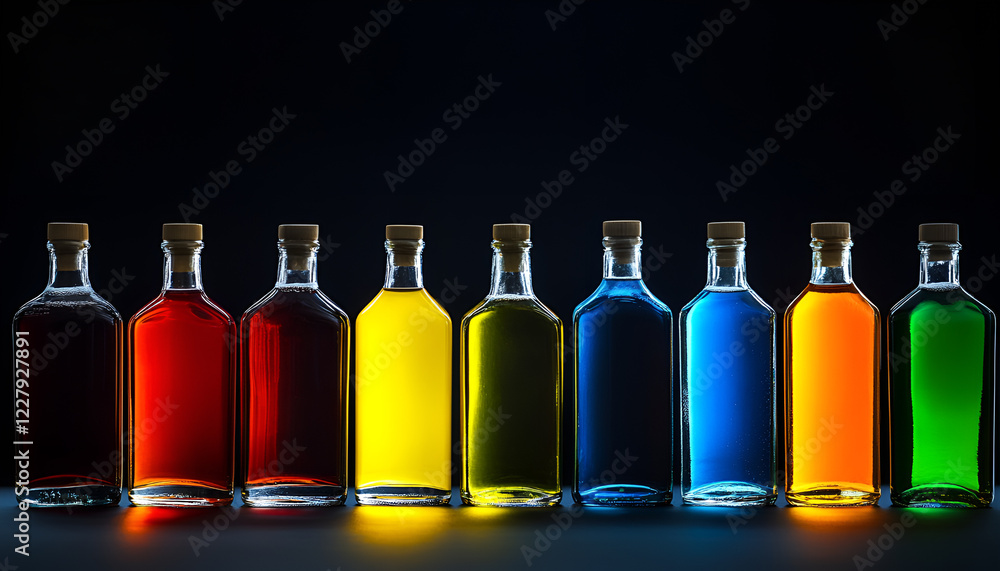 Bottles of different alcoholic drinks on black background Bottles of different alcoholic drinks on black background