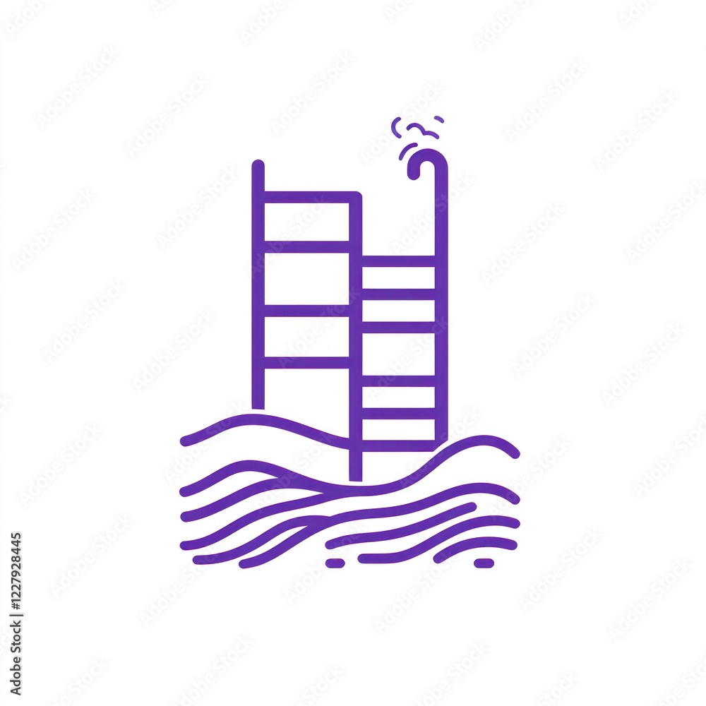 Purple swimming pool ladder with water, waves and a fume pipe. Stock graphic Purple swimming pool ladder with water, waves and a fume pipe. Stock graphic
