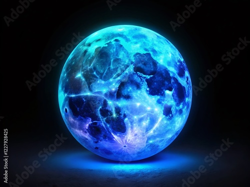 Wallpaper Mural Glowing Blue Sphere Moonrise Abstract Poster Design - Grainy Noise Texture Torontodigital.ca