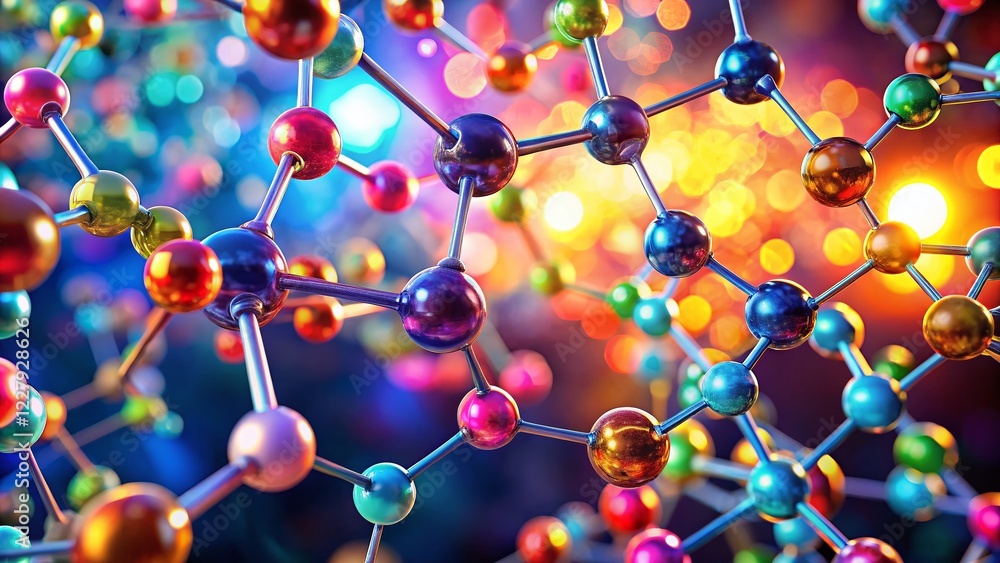 Glowing Colorful Molecular Structure Abstract Bokeh Background - Stock Photo Glowing Colorful Molecular Structure Abstract Bokeh Background - Stock Photo