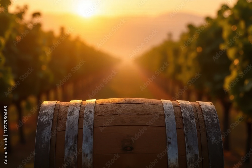 Fototapeta premium Aging fine wine vineyard misty landscape close-up serene oak barrel process