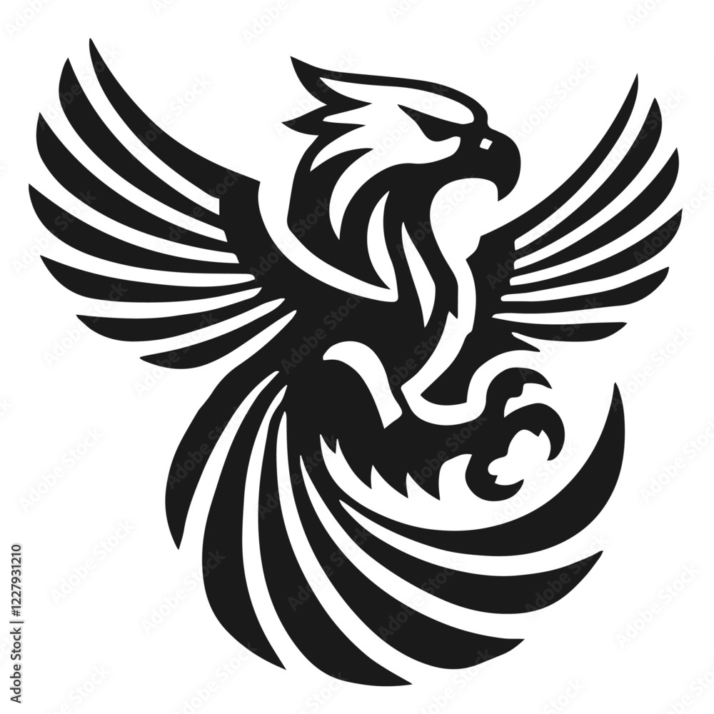 Fototapeta premium Clean black and white vector silhouette of eagle on white background