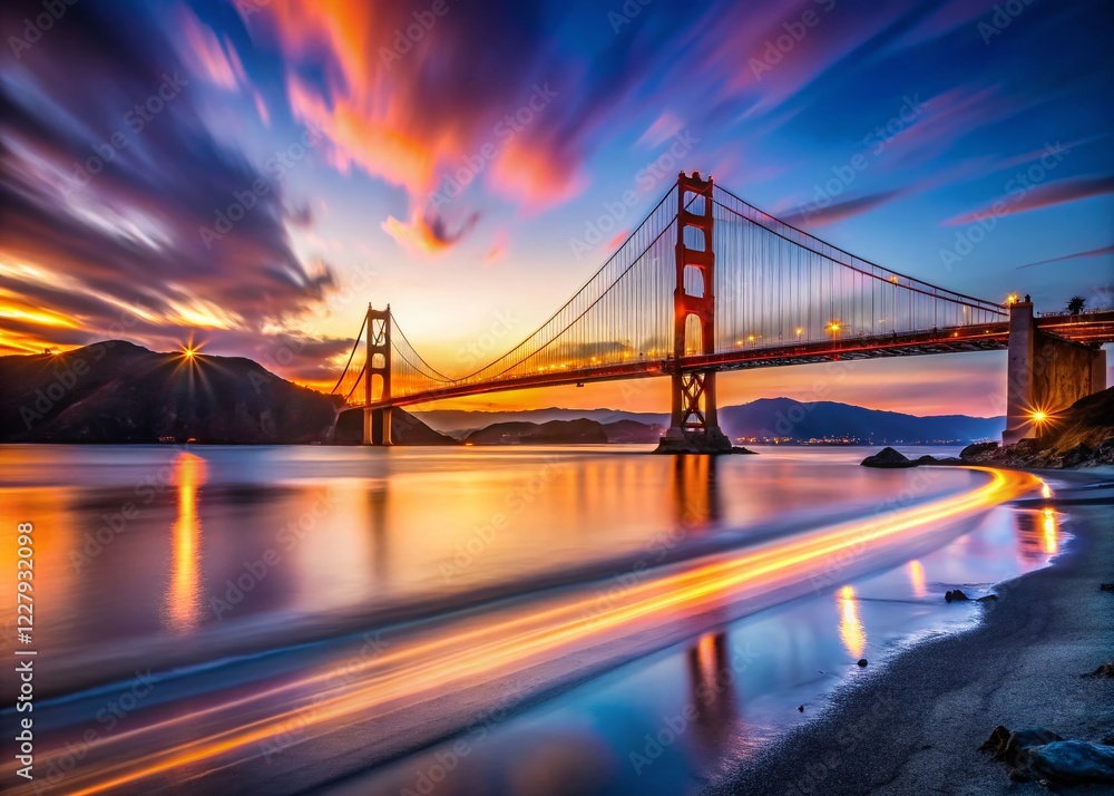 Fototapeta premium Golden Gate Bridge Long Exposure, San Francisco Bay, Crissy Field Panorama