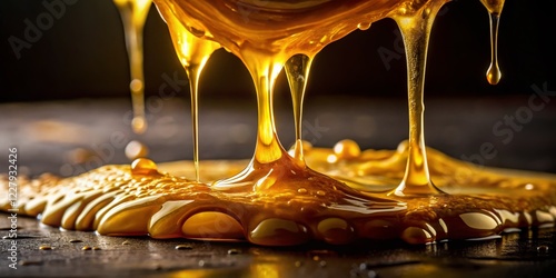 Golden Honey Dripping Down, Rich Sweet Texture, Low Light Food Photography
