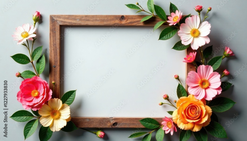 Artificial flowers in a distressed wooden frame , wooden, Artificial flowers in a distressed wooden frame , wooden,