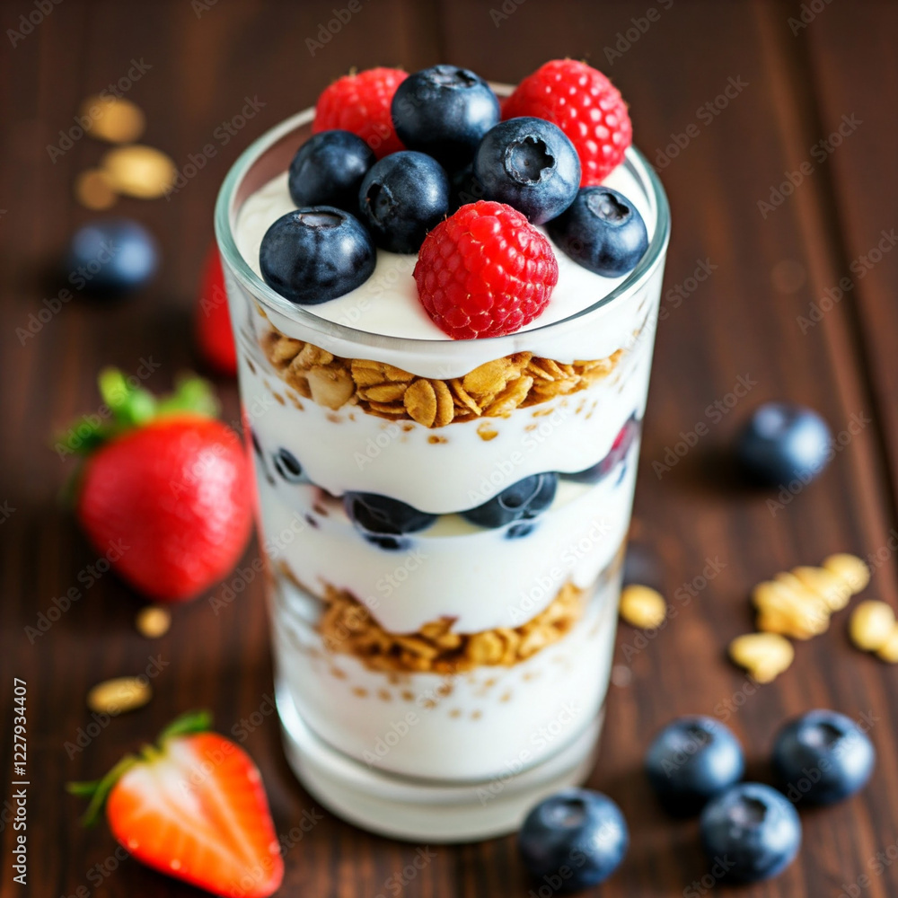 delicious yogurt parfait layered with granola and mixed berries in a clear glass. Perfect for healthy eating, breakfast ideas, and food photography. delicious yogurt parfait layered with granola and mixed berries in a clear glass. Perfect for healthy eating, breakfast ideas, and food photography.
