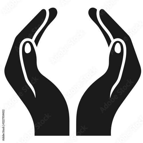 Clean black and white vector silhouette of care hands on white background