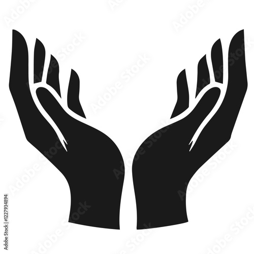 Clean black and white vector silhouette of care hands on white background