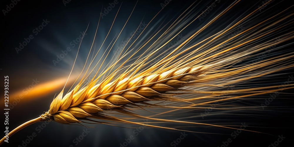 Golden Wheat Ear Long Exposure, Dark Background Stock Photo Golden Wheat Ear Long Exposure, Dark Background Stock Photo