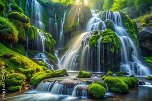 Gorg d'Abiss Waterfall Macro Photography: Sparkling Water Droplets & Lush Greenery