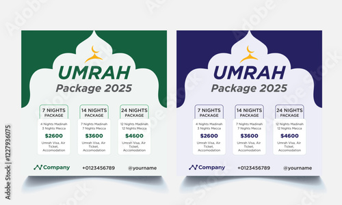 Hajj and umrah package social media design and web banner for travel agency.