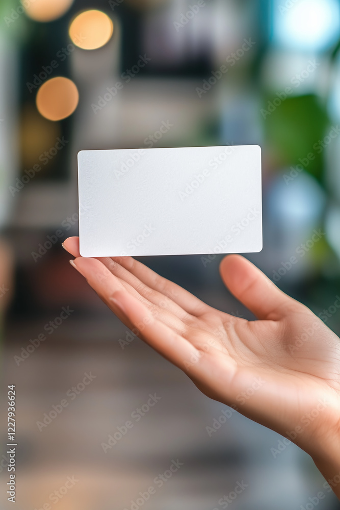 Open hand palm with blank white empty business card mockup template floating above against work office background. Corporate concept. Open hand palm with blank white empty business card mockup template floating above against work office background. Corporate concept.