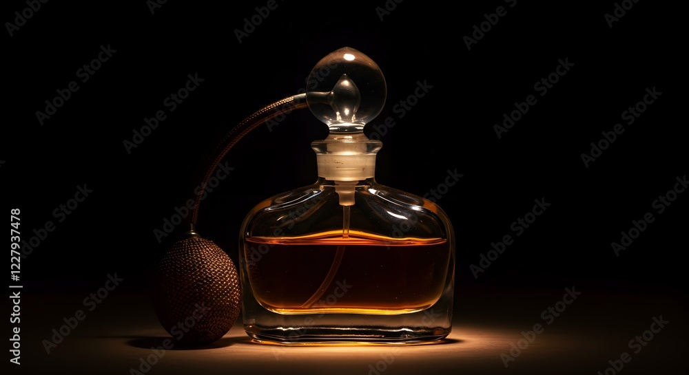 Elegant Amber Perfume Bottle in Low Light Photography Elegant Amber Perfume Bottle in Low Light Photography