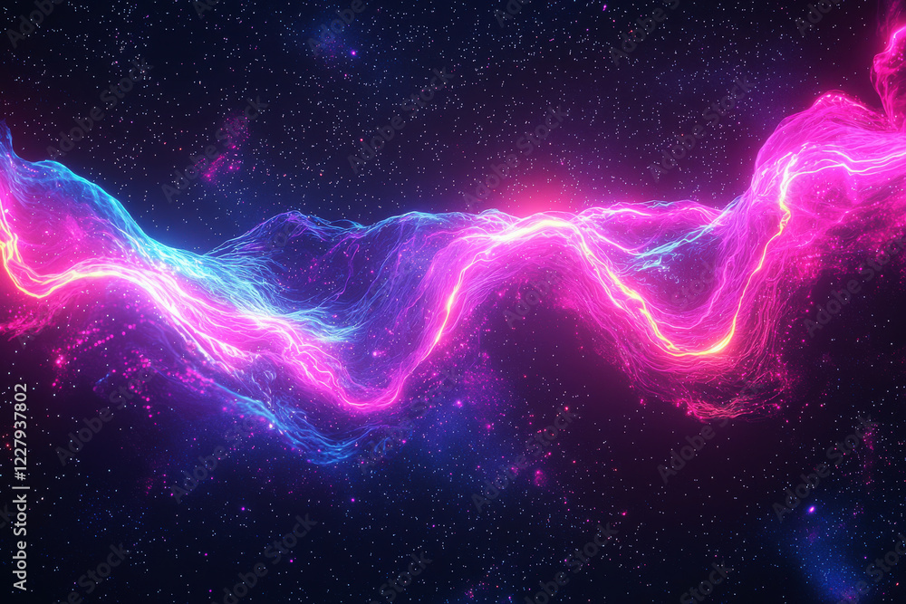 Futuristic glowing energy waves swirl through a cosmic void in vibrant neon colors Futuristic glowing energy waves swirl through a cosmic void in vibrant neon colors