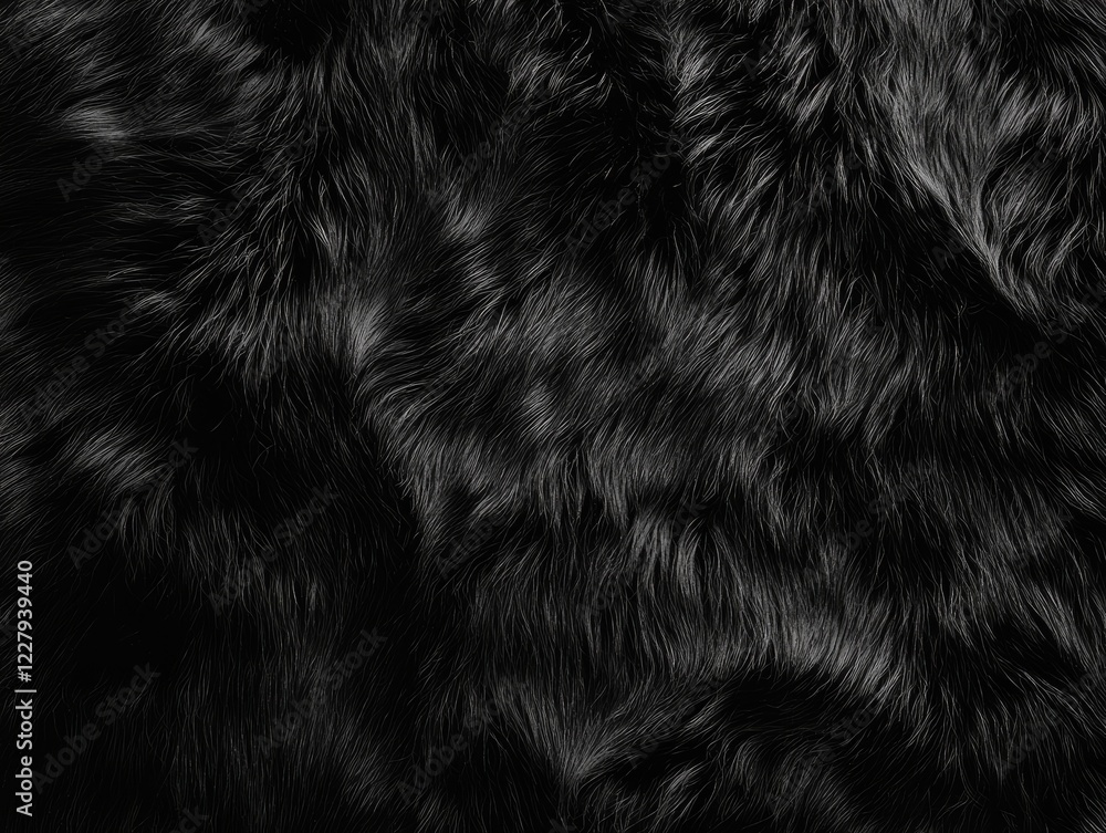 Black Faux Fur Texture: A close-up shot of a luxurious black faux fur texture with soft, dense fibers creates a captivating and visually appealing background. Black Faux Fur Texture: A close-up shot of a luxurious black faux fur texture with soft, dense fibers creates a captivating and visually appealing background.
