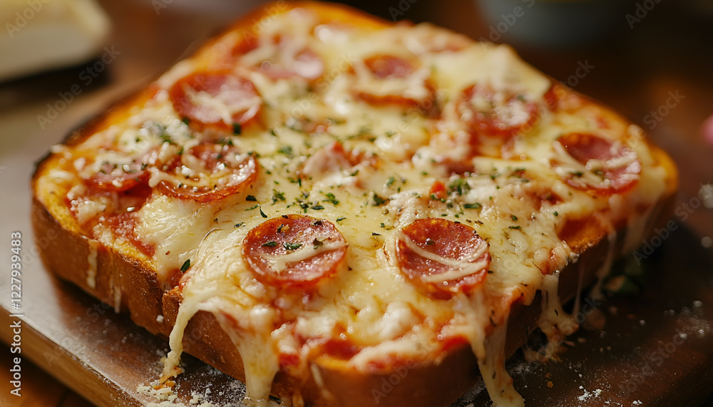 Tasty pizza toast on table, closeup view Tasty pizza toast on table, closeup view