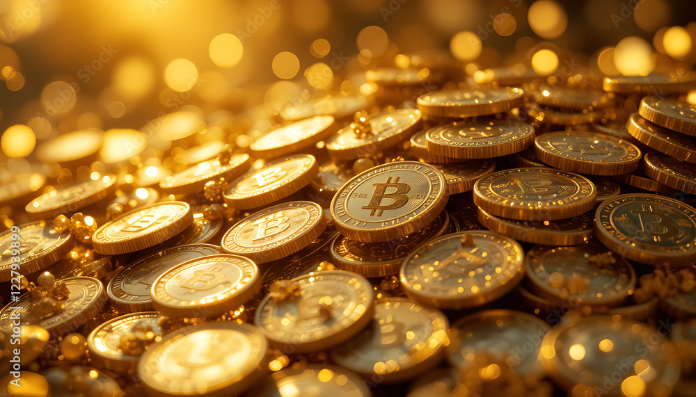 Shiny Bitcoin Gold Coins – Cryptocurrency Wealth & Digital Assets Shiny Bitcoin Gold Coins – Cryptocurrency Wealth & Digital Assets
